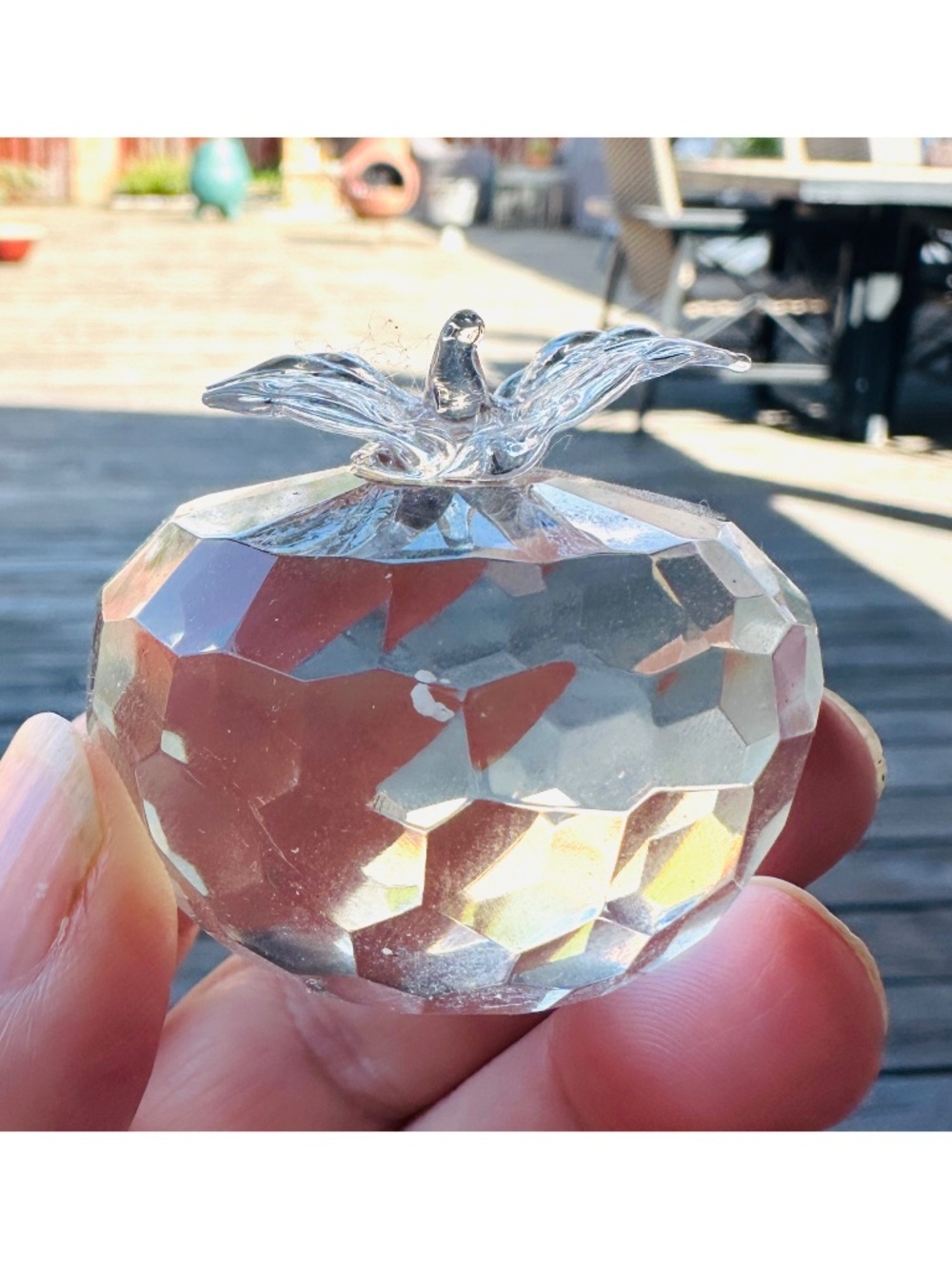 Vintage Crystal Glass Apple Figurine 2” Clear Faceted Paperweight Collectible